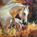 18x24 oil on canvas board horse with baby