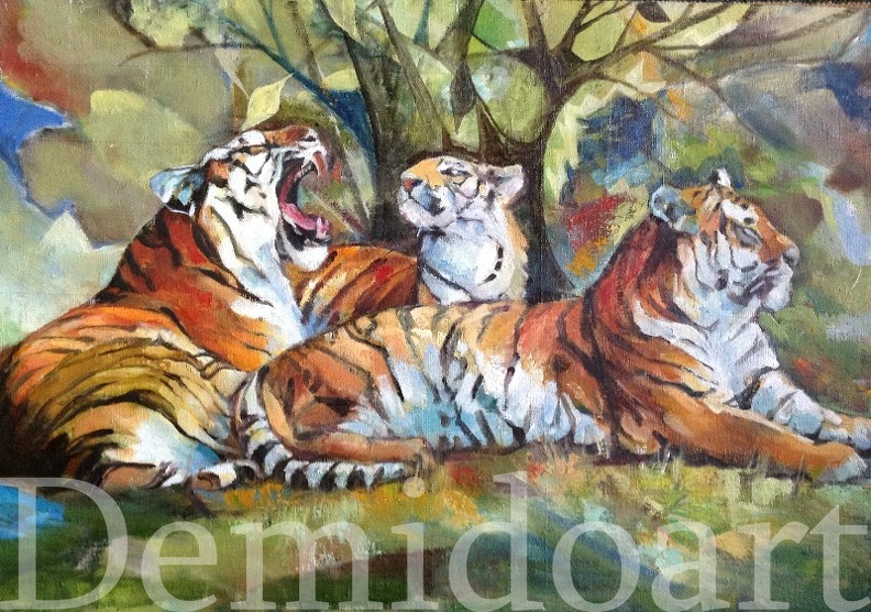 24x36 oil om canvas board Tigers.JPG