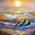 ocean at sunset oil on canvas 28x35