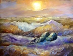 ocean at sunset oil on canvas 28x35