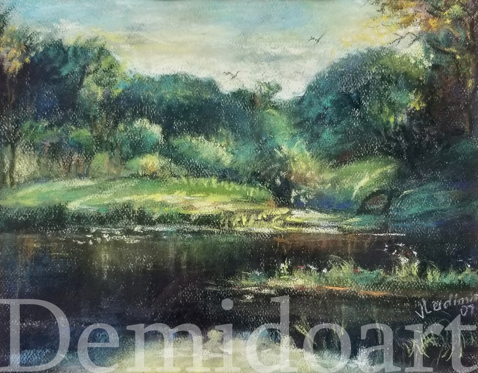 Pond,8x9,pastel,Vladimir Demidovich